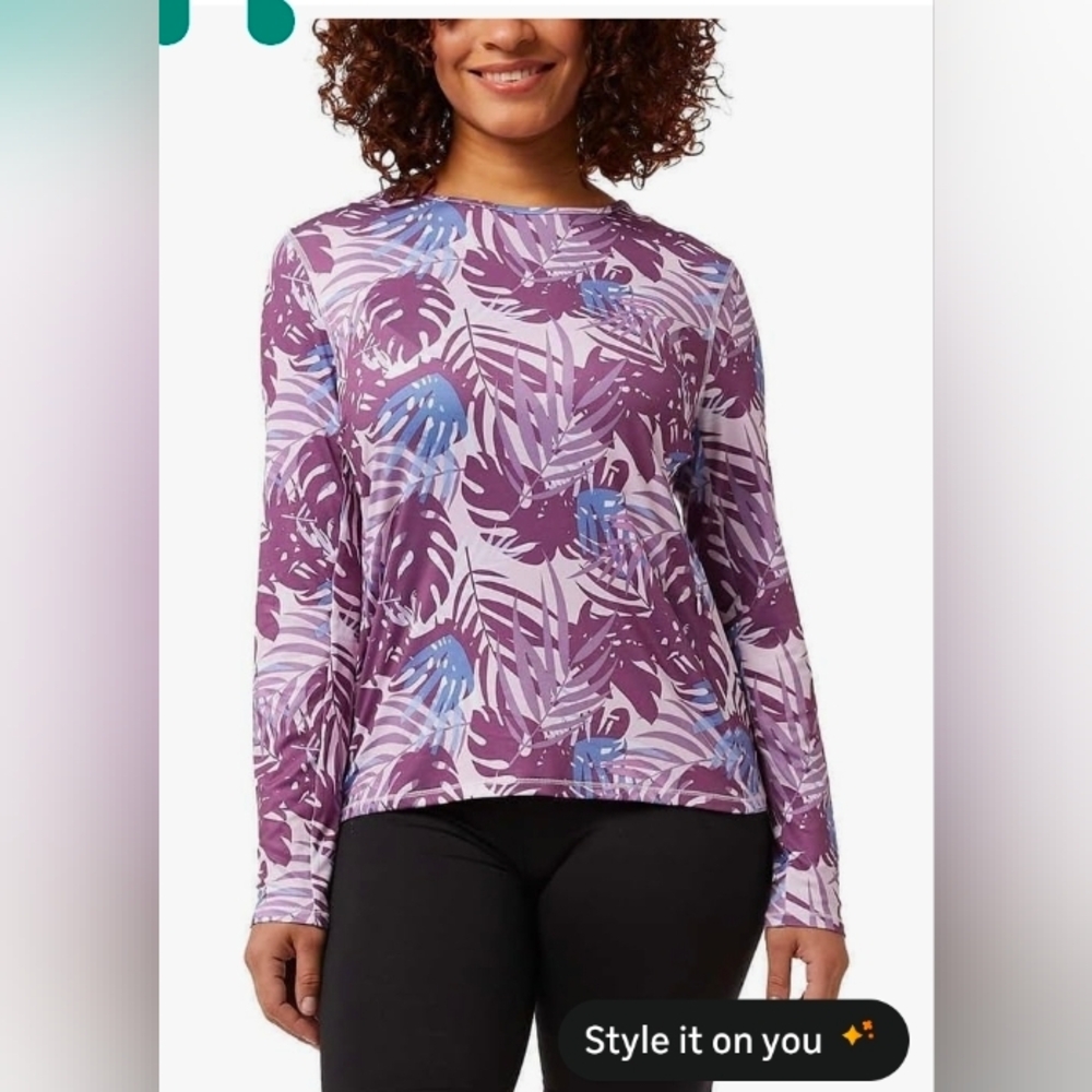 32 Degrees Women's  Palm Leaf Print Tee UPF 50+ Protection Long Sleeve Sun T-Shi